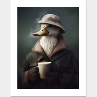 Coffee Lover Duck in Suit and Hat Posters and Art